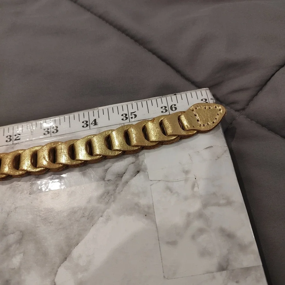 Metallic Gold Genuine Leather Braided Belt Size Small Vintage Castle Core Dainty
